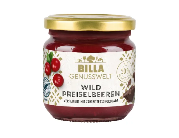 BILLA Genusswelt Wildpreiselbeeren mit Zartbitter­schokolade